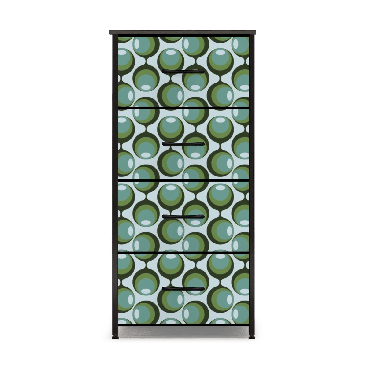 Mid Century Modern Olive Green Groovy Orbs Retro 4-Drawer Dresser - Mid Century Modern Gal