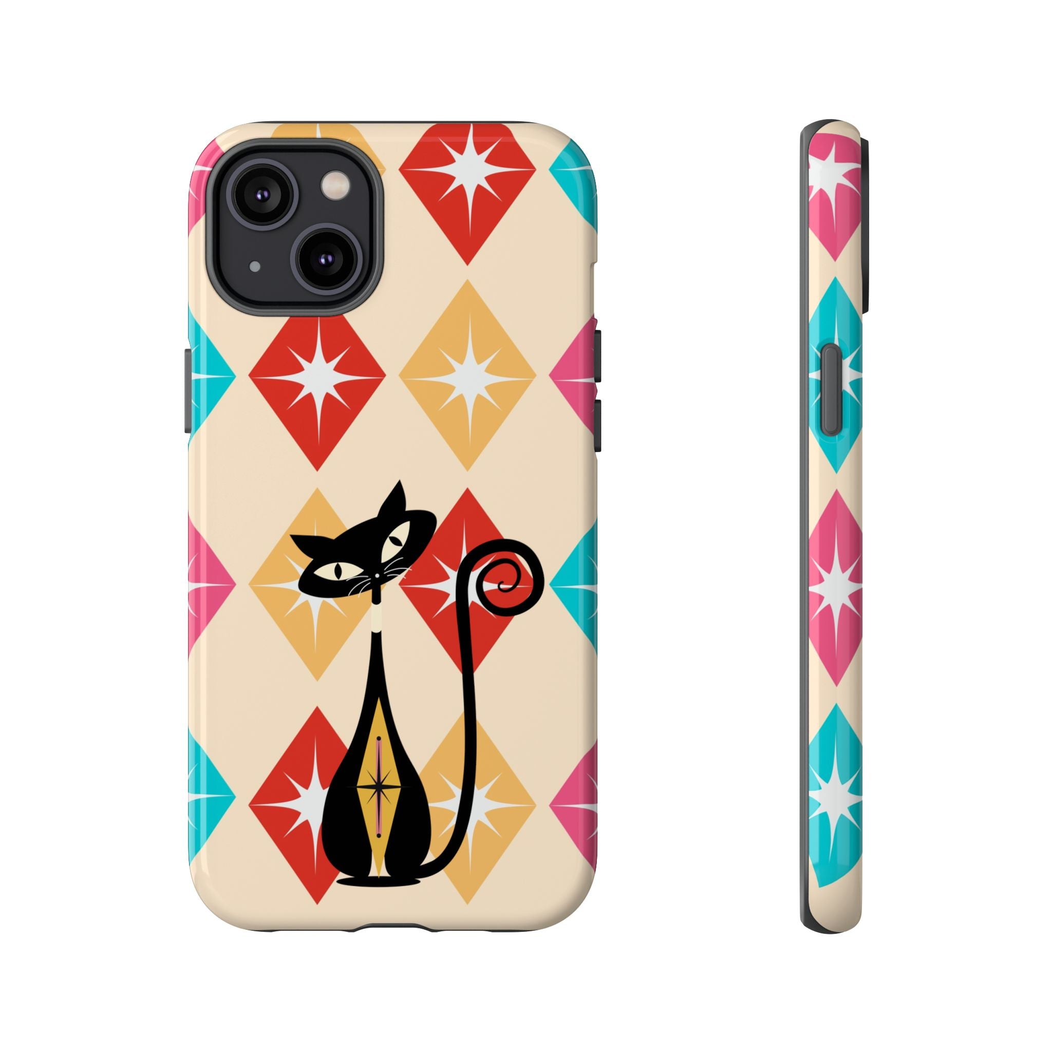 Mid Century Modern Atomic Cat, Atomic 50s Diamonds Retro Phone Tough Cases - Mid Century Modern Gal
