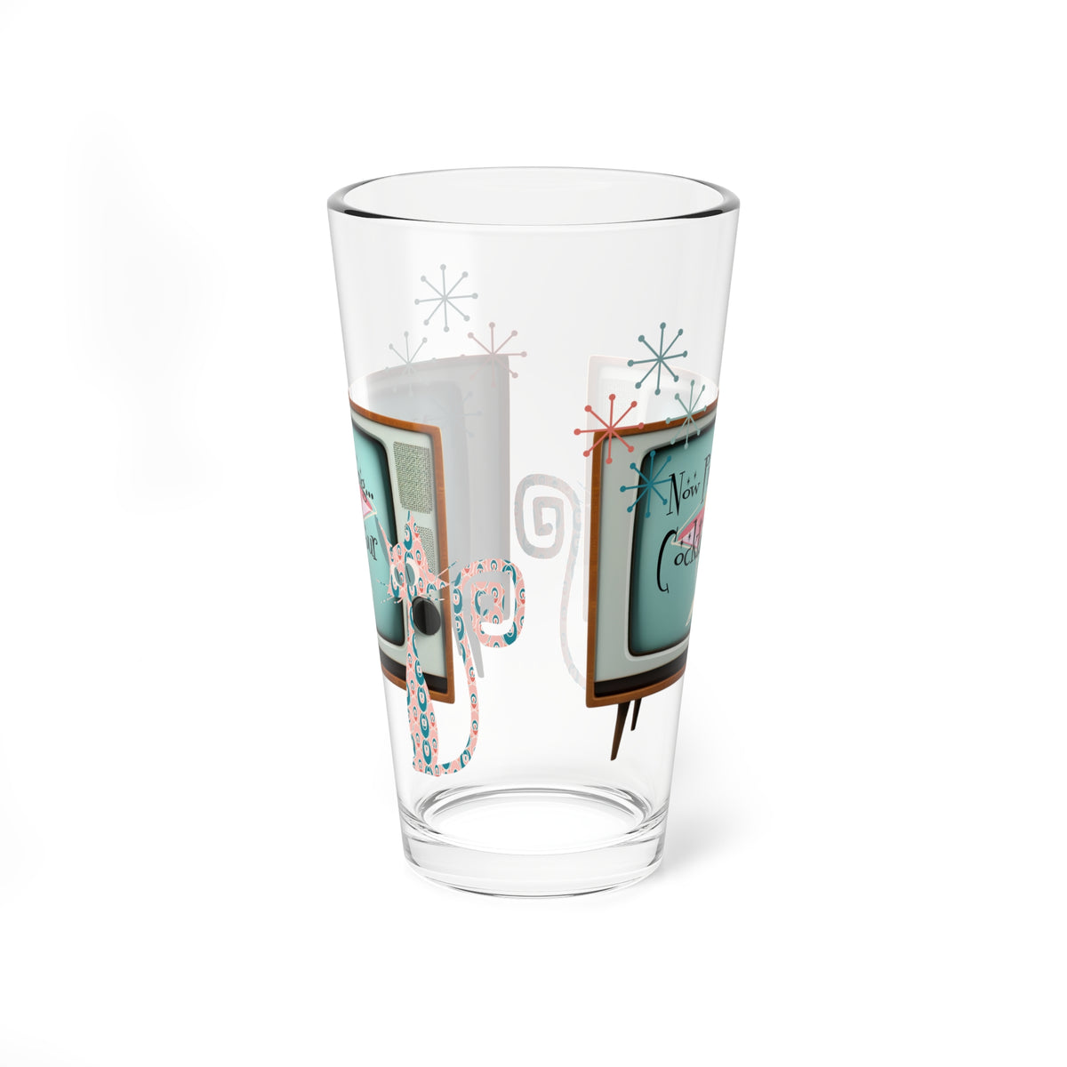 Atomic Kitsch, Black Cat Mid Century Modern Beer Glass, Mocktail, Cocktail, MCM Old TV 50s Style Glass - Mid Century Modern Gal