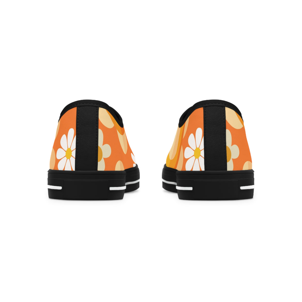 Retro 70s Floral Women's Low Top Sneakers - Trendy Orange Design - Mid Century Modern Gal