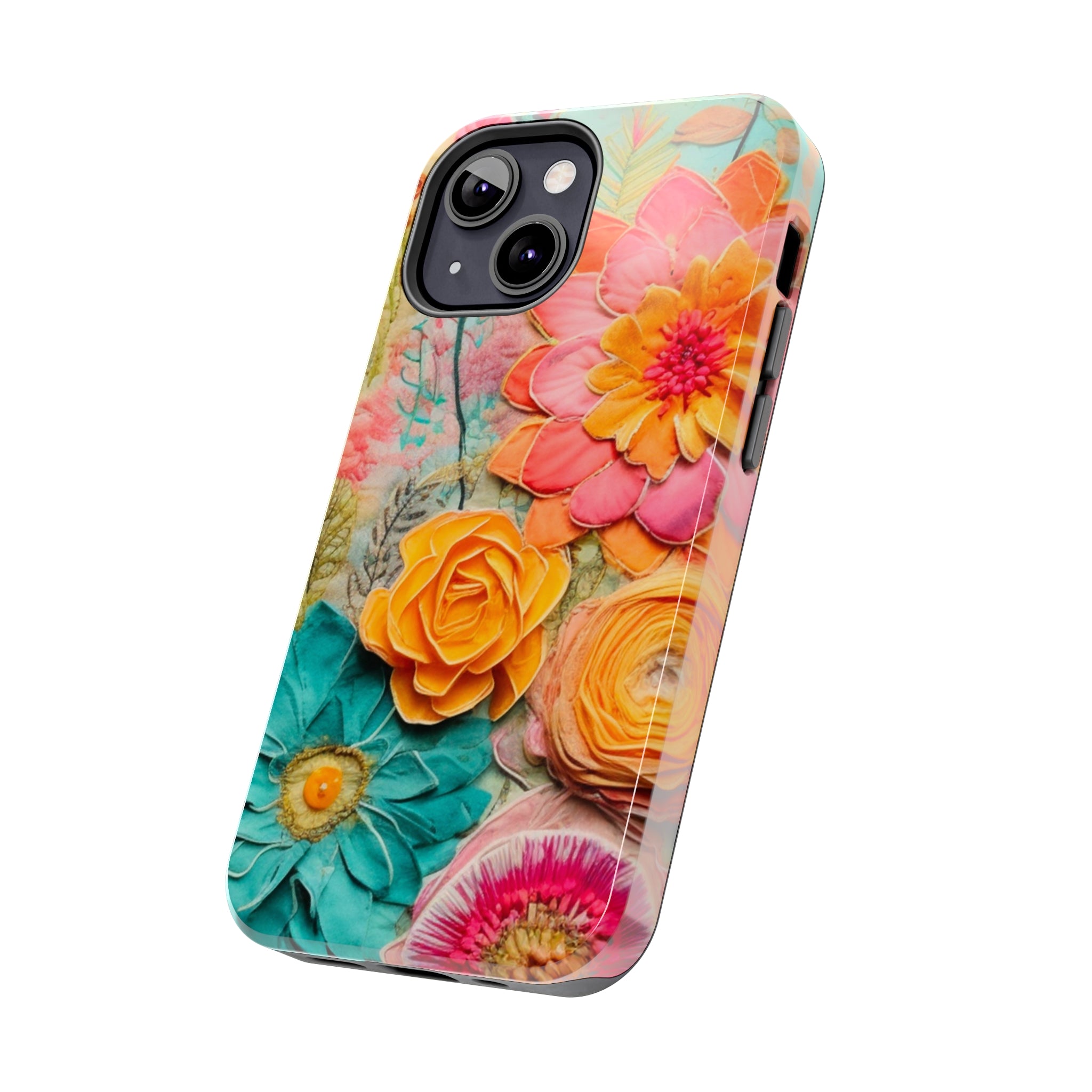 Boho Retro Floral Faux Pressed Flowers Smart Phone Tough Phone Cases - Mid Century Modern Gal