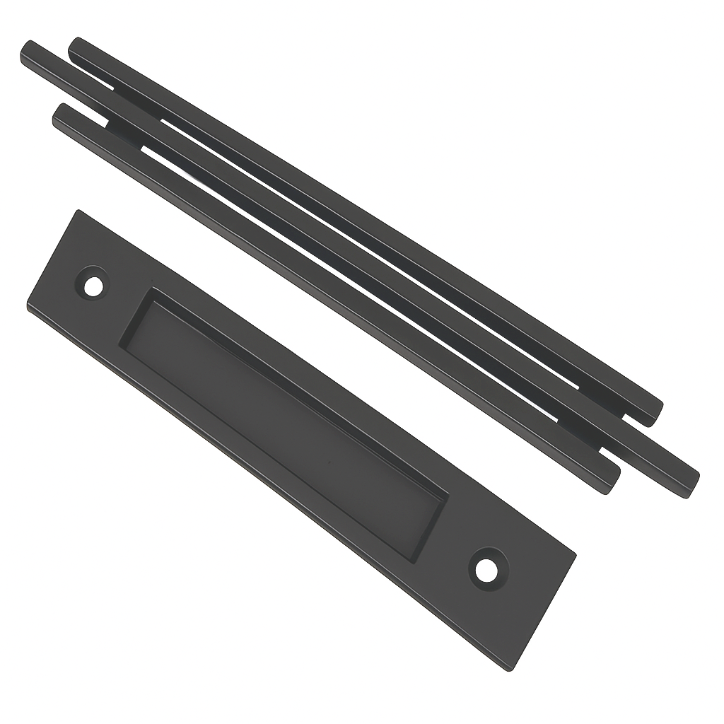 Modern Contemporary 3 Bar Door Pull handle with finger Pull Set - For Sliding Barn Door