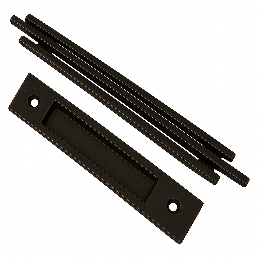 Modern Contemporary 3 Bar Door Pull handle with finger Pull Set - For Sliding Barn Door