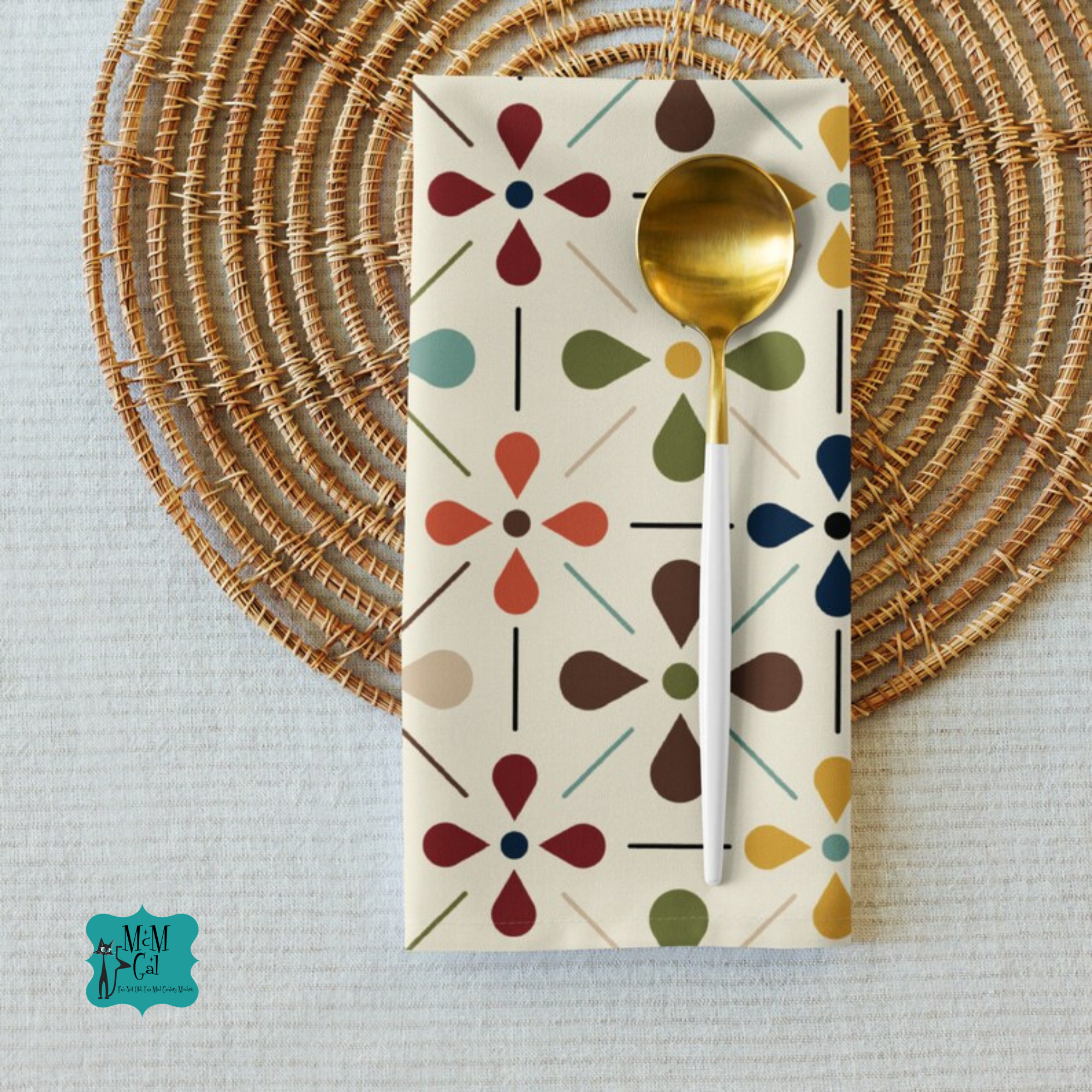 Scandinavian Floral Mid Century Modern Chic Floral Napkins Set, Elegant Table Decor - Mid Century Modern Gal