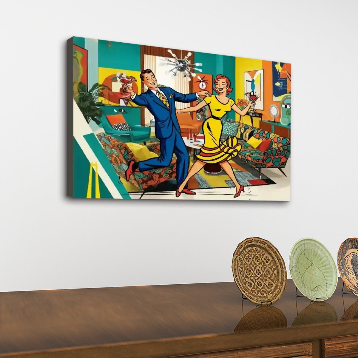 Mid Century Modern Bar Art, Kitschy Quirky Mod Couple Cocktail Hour Dance Party - Mid Century Modern Gal