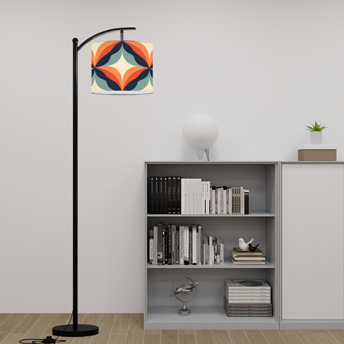 Retro Mod Groovy Orange, Blue, Mid Century Modern Arc Floor Lamp - Mid Century Modern Gal