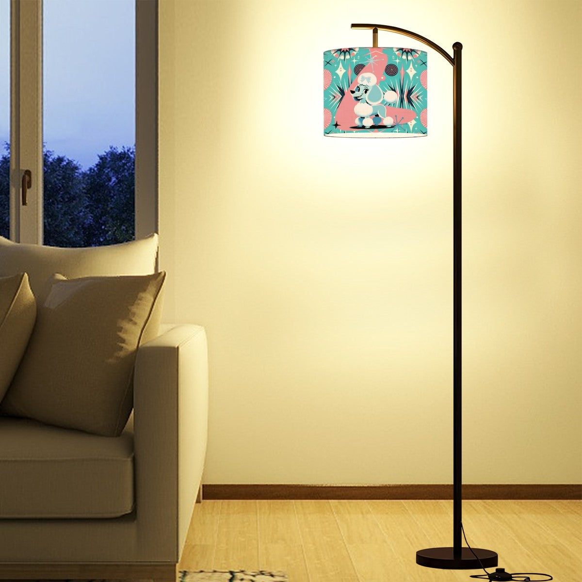 Mid Century Moder Poodle Arc Floor Lamp, Atomic Pink, Aqua Mod Lighting - Mid Century Modern Gal