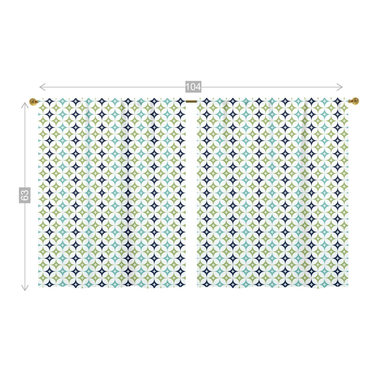 Blue Green, Aqua Diamond Starburst Retro Mid Century Modern Opaque Window Curtains - Mid Century Modern Gal
