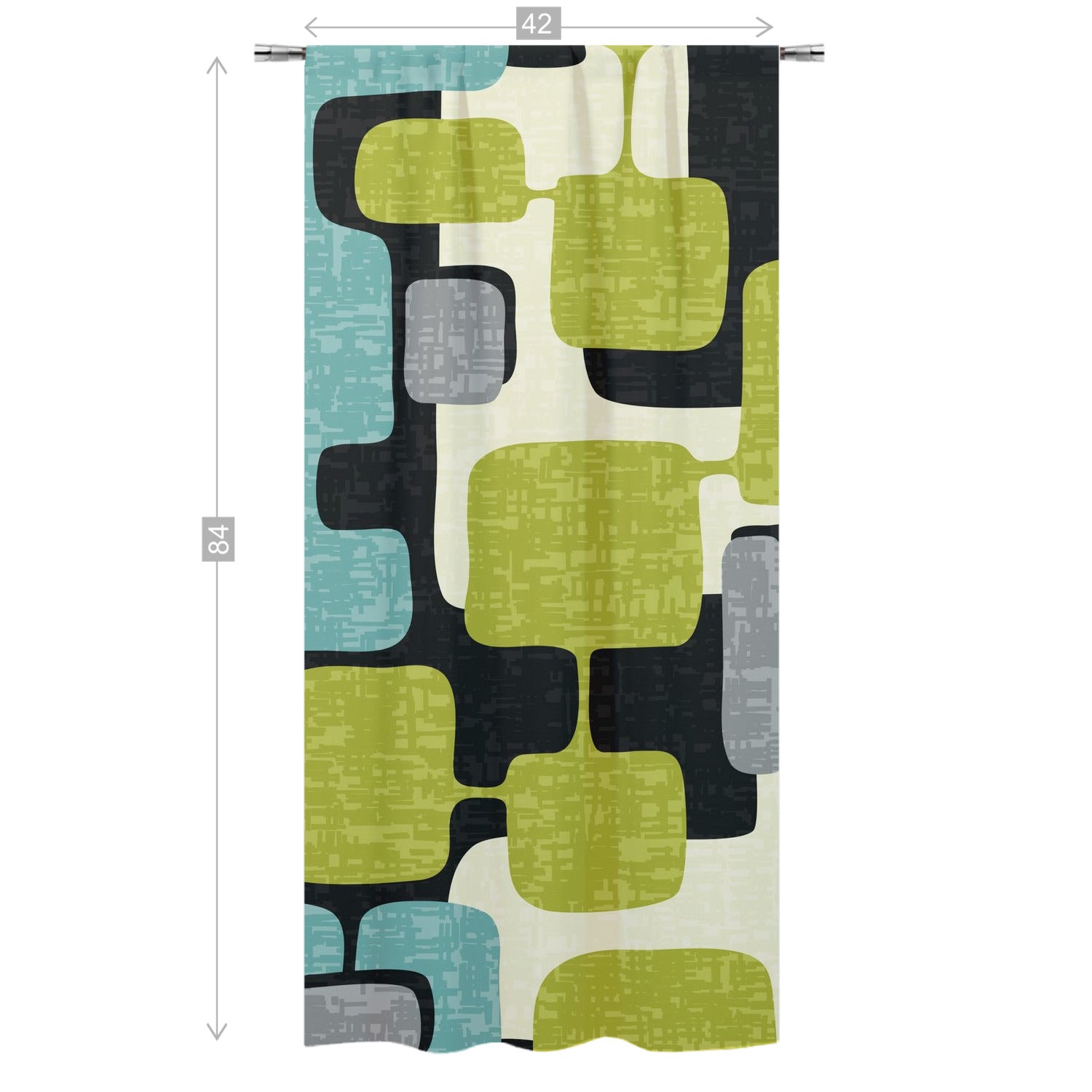 Mid Century Modern Geometric Mod Green, Aqua MCM Curtain, Single Panel - Mid Century Modern Gal