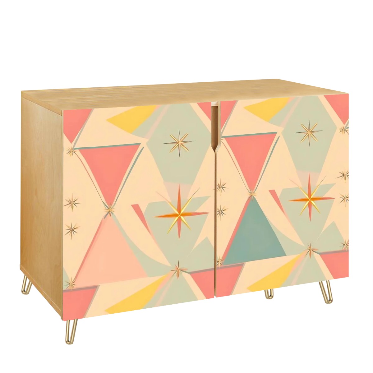 Atomic Franciscan Diamond 50s Vintage Pattern Mid Century Modern Wooden Storage Cabinet - Mid Century Modern Gal