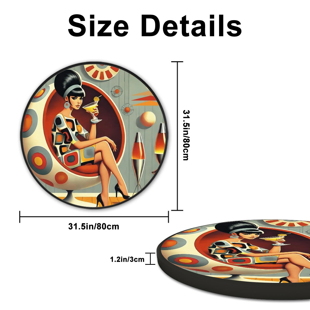 Mid Mod 60 Retro Gal Round Framed Canvas Wall Art - Mid Century Modern Gal