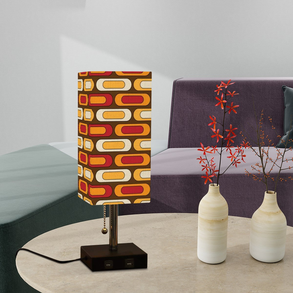 Mid Mod Geometric Retro Groovy Square Table Lamp - Mid Century Modern Gal