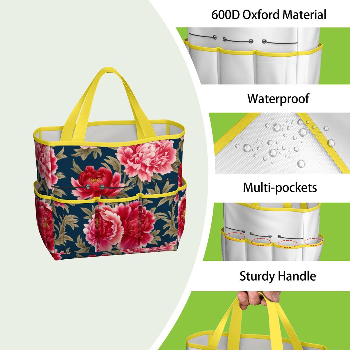 Modern Chinoiserie Royal Blue, Pink Red Floral Garden Tool Bag