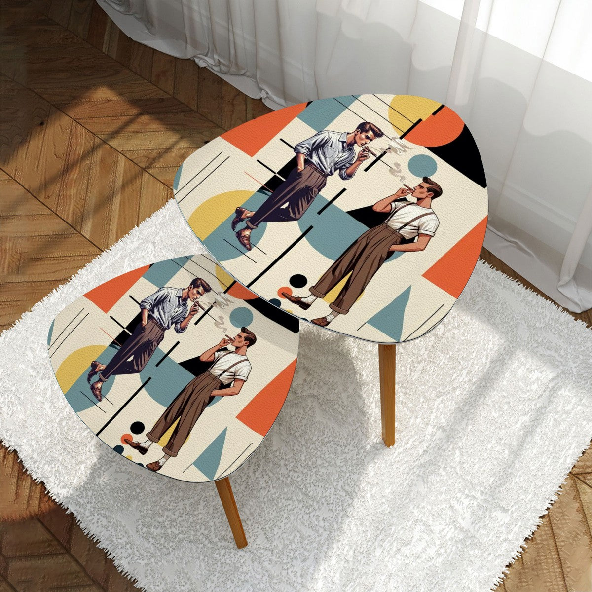 Mid Century Bauhaus Designed Mod Gentleman Cigar Smoking Lounge Nesting Tables - Mid Century Modern Gal