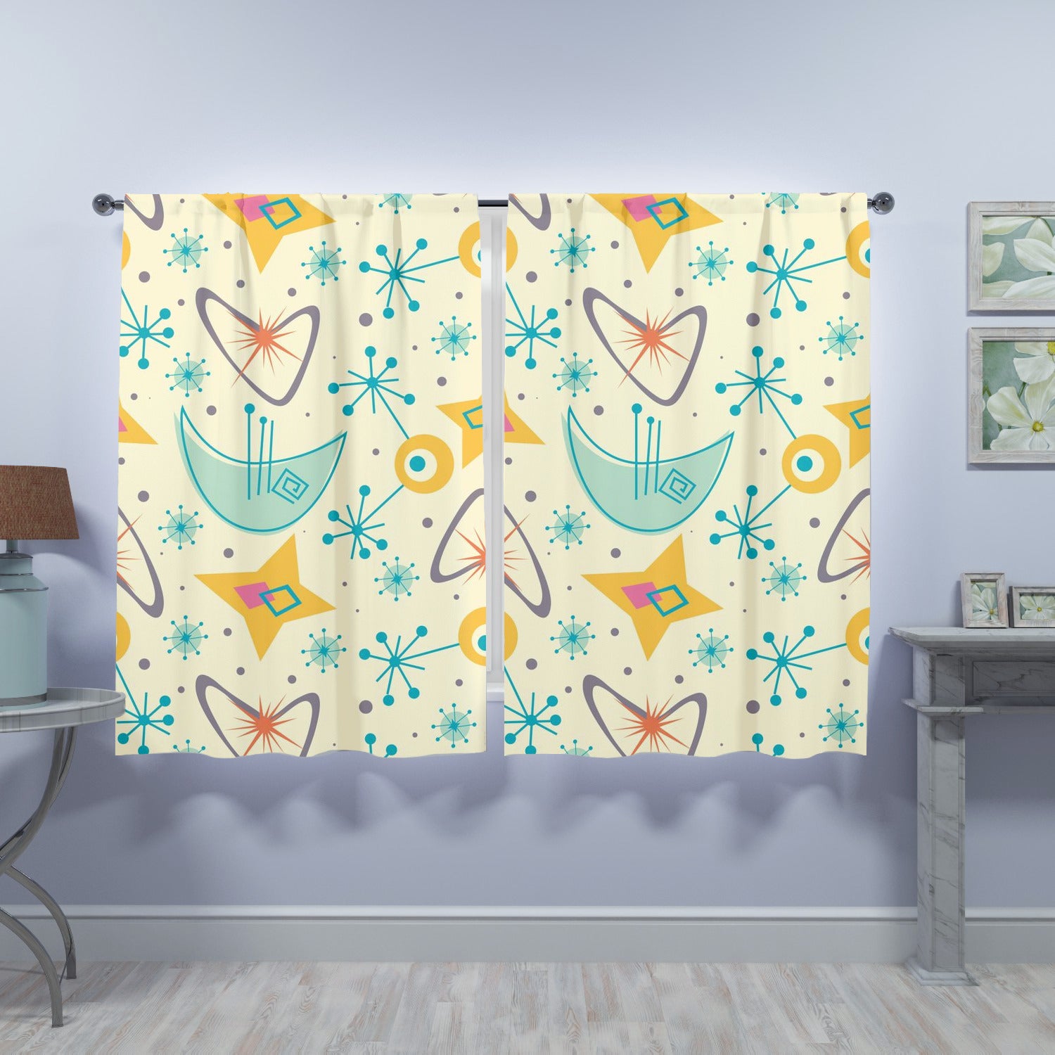 Mid Century Modern Atomic Boomerang, Retro Starburst Window Curtains (two panels) - Mid Century Modern Gal