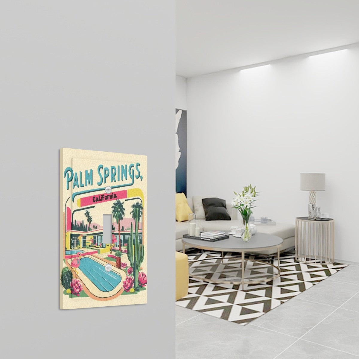 Palm Springs California Old Cali Hotel Mid Mod Faux Leather Texture Switch Cover 1-Gang 1 Toggle - Mid Century Modern Gal