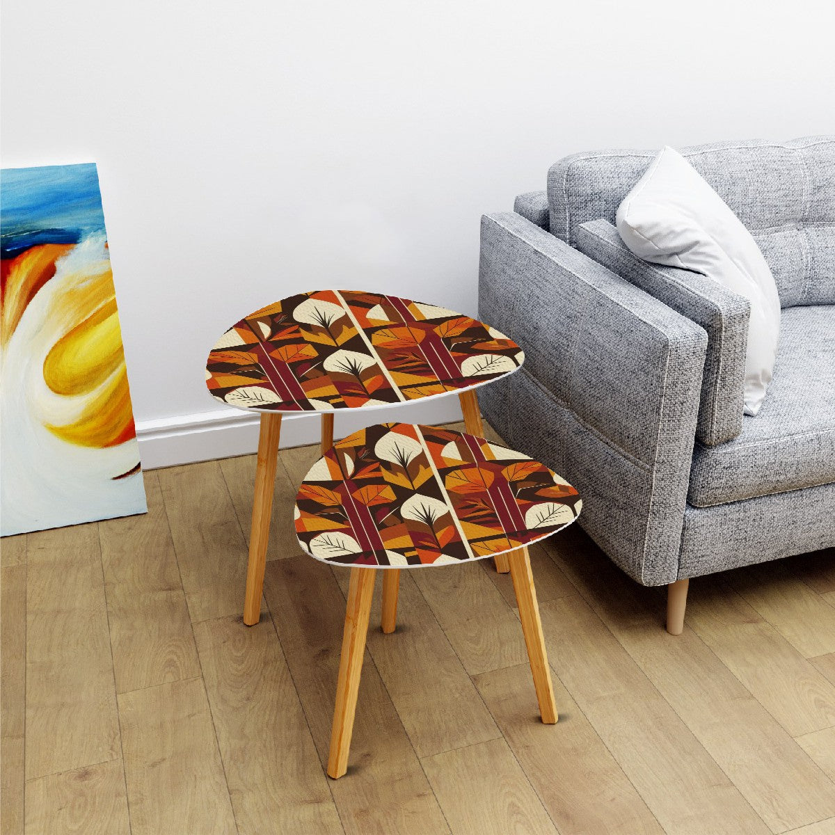 Mid Century Modern Golden Harvest Scandinvian Leaves Nesting Tables - Mid Century Modern Gal