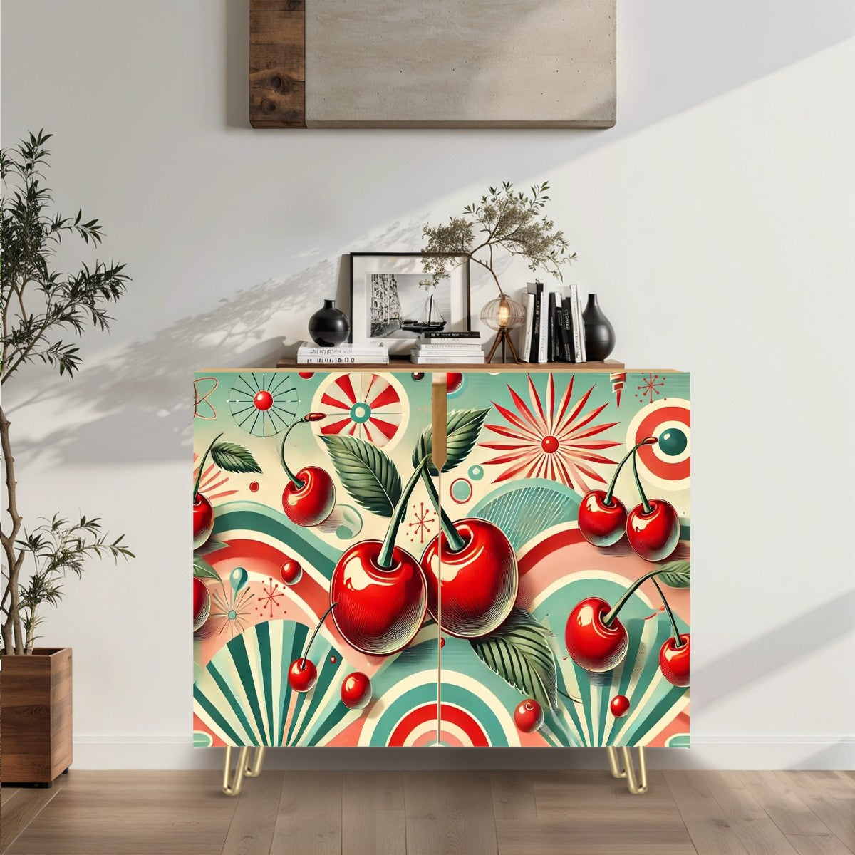 Mid Century Modern Cherry Vibes, Bar Cart, 50s Kitchen Wooden Storage Cabinet - Mid Century Modern Gal