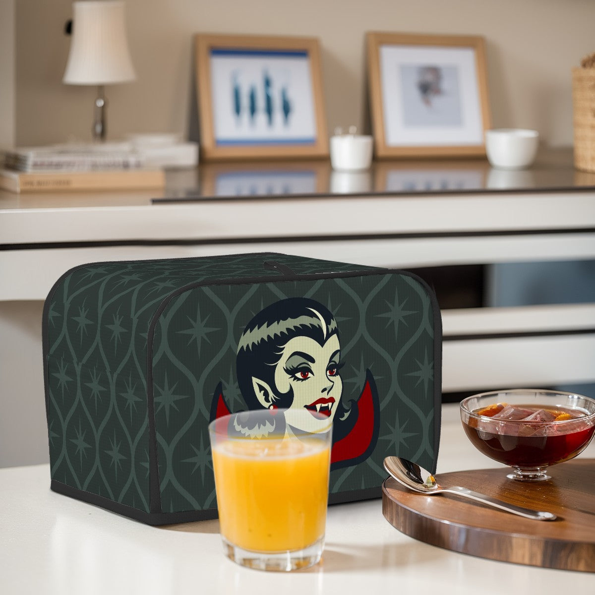 Vampire Dracula Girl Halloween Goth Horror Buff MCM Green 2 Slice Toaster Cover - Mid Century Modern Gal