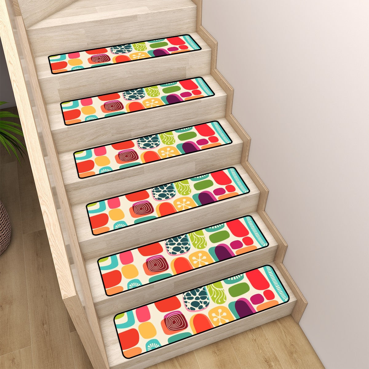 Mid Century Modern Amoeba Designed Mod Colorful Non Slip Carpet for Stairs Treads - Mid Century Modern Gal