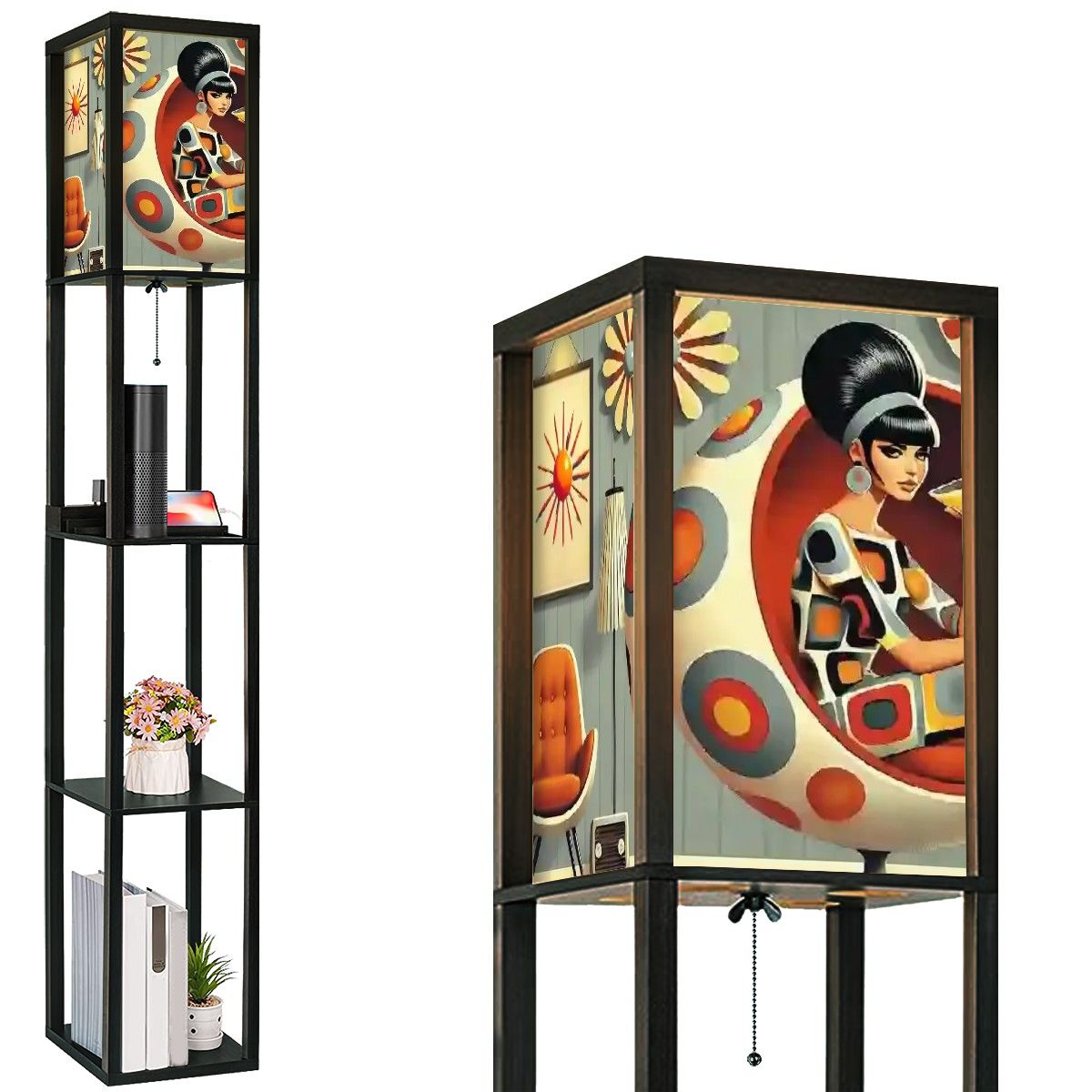Mod 60s Floor Lamp, Mid Mod Kitsch Floor Lamp with Shelves (Made in USA) - Mid Century Modern Gal