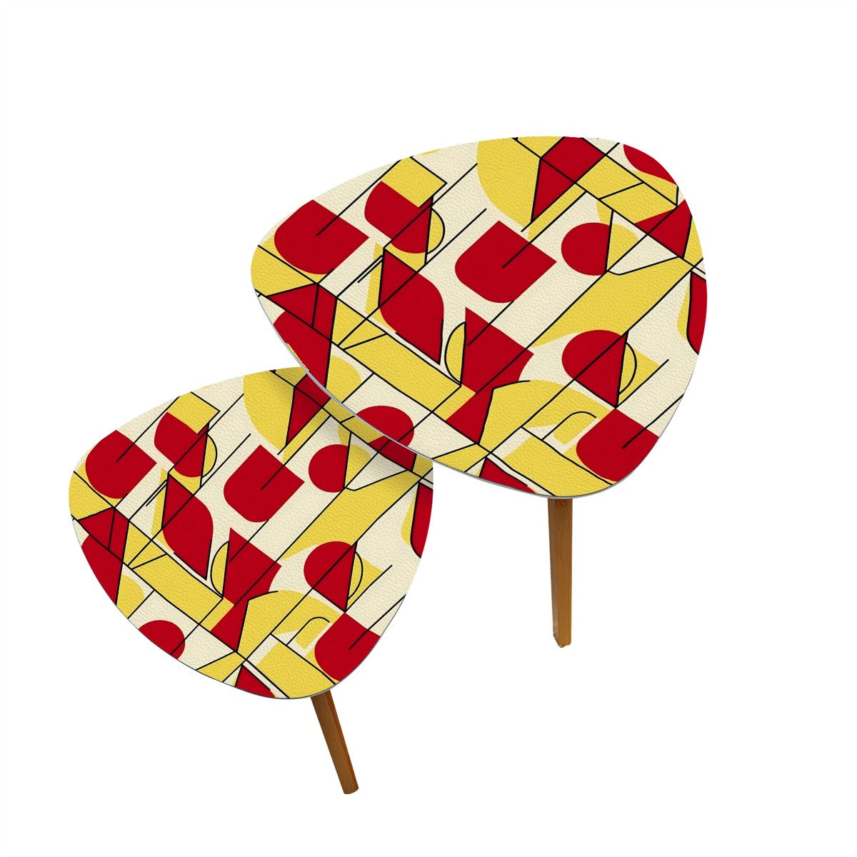 Bauhaus Designed Mid Century Modern Red, Yellow Black Geometric Abstract Designed Nesting Tables - Mid Century Modern Gal