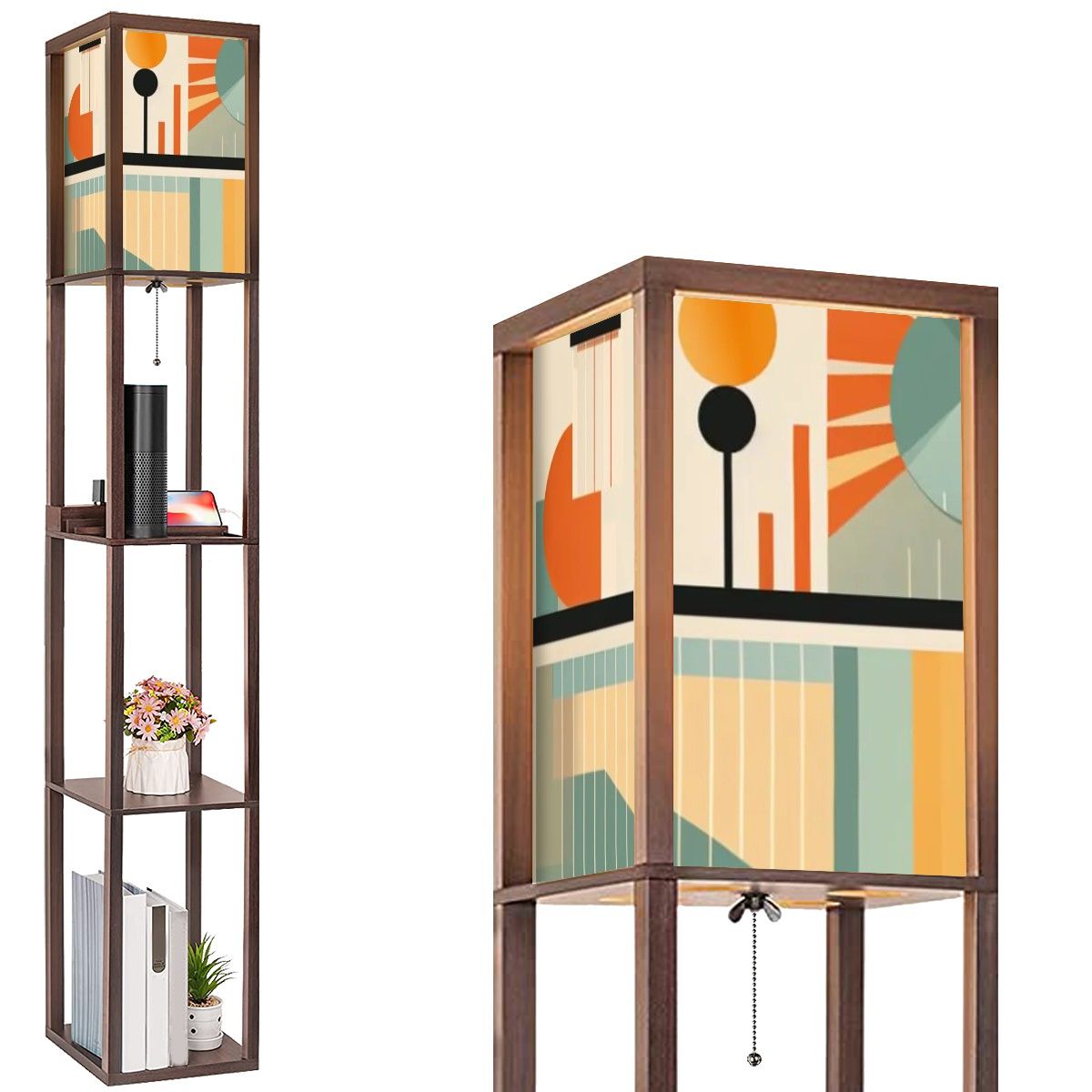 Mid Century Modern Bauhaus Mod Floor Geometric Designed Lamp with Shelves - Mid Century Modern Gal