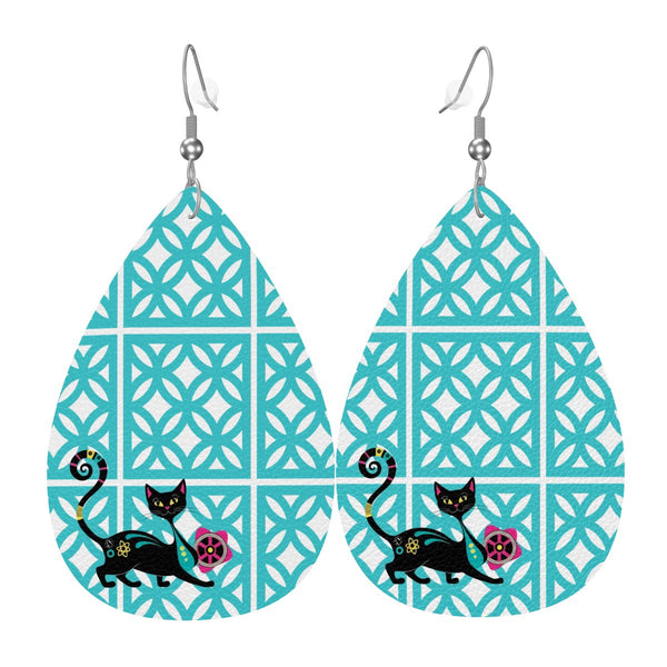 Atomic Kitschy Cat 50s Breeze Block Designed Retro Earrings