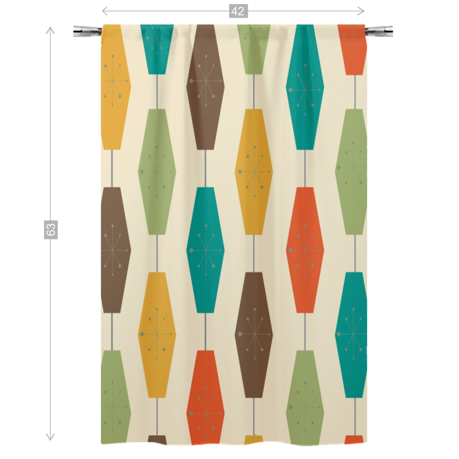 Mid Century Modern Groovy Lantern Lights, Retro Curtain, Single Panel - Mid Century Modern Gal