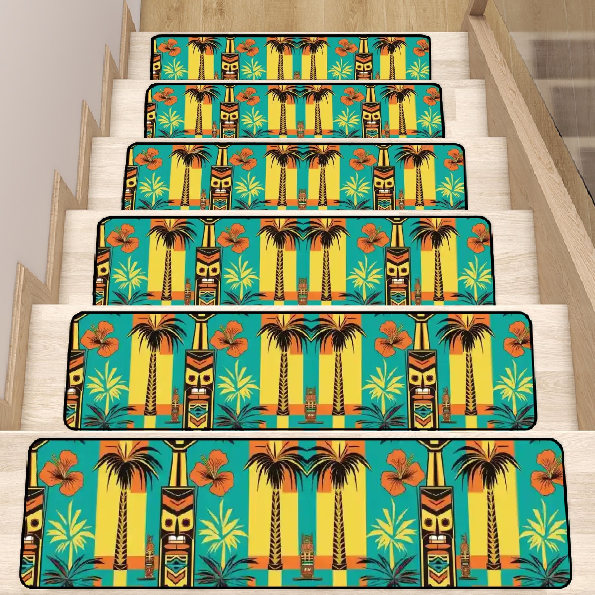 Mid Century Modern Tiki Idol, Kitschy Mod Non Slip Carpet for Stairs Treads - Mid Century Modern Gal