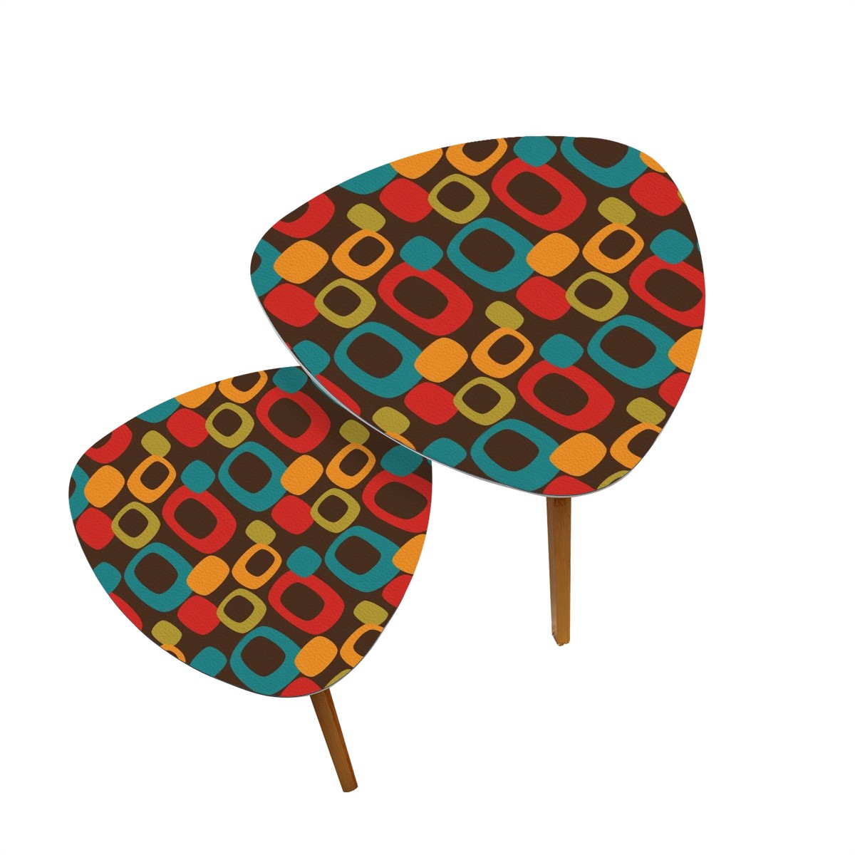 Mid Century Modern Chocolate Brown Groovy Geometric Designed Nesting Tables - Mid Century Modern Gal