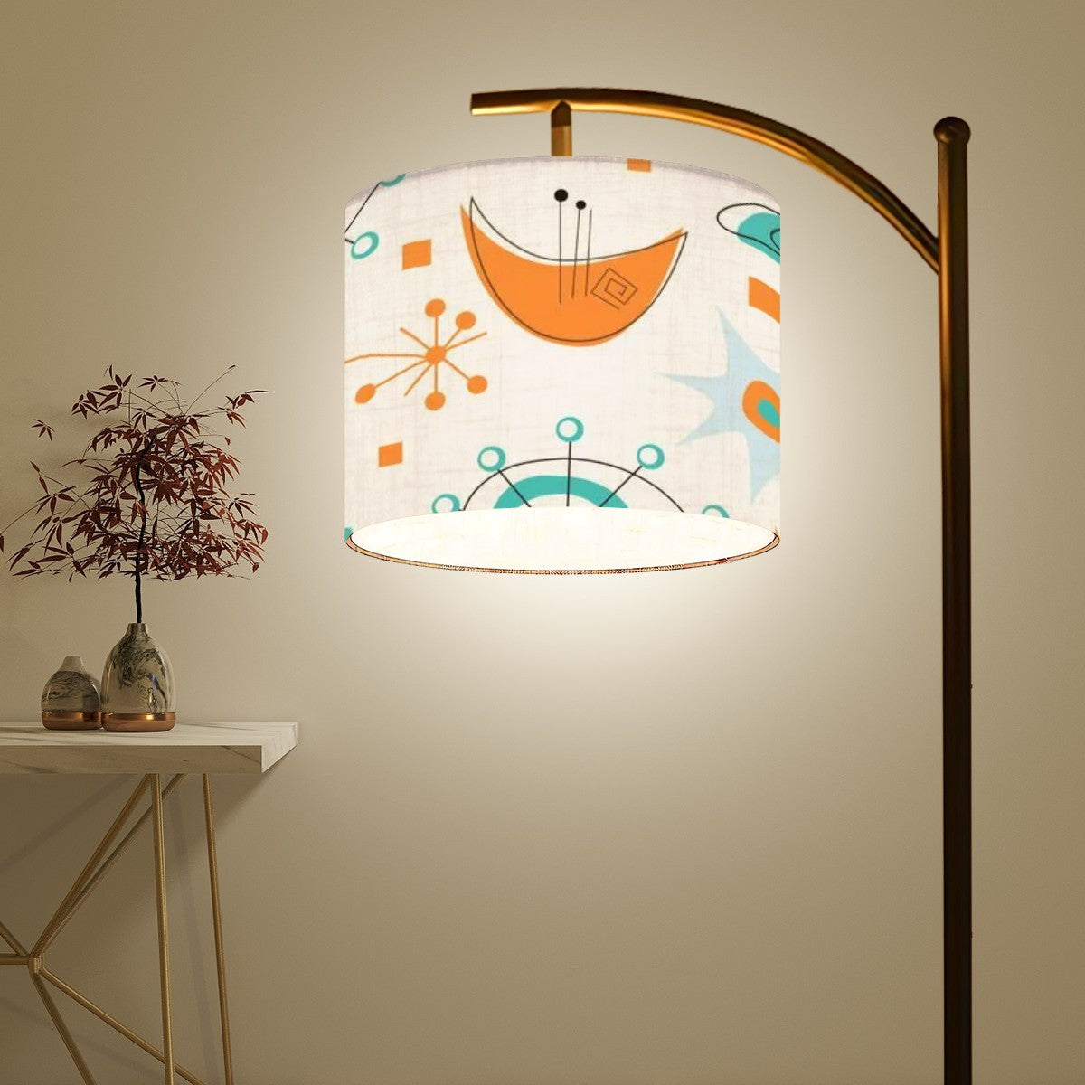 Mid Century Modern Atomic Sputnik Orange, Teal, Cream Mod Arc Floor Lamp - Mid Century Modern Gal