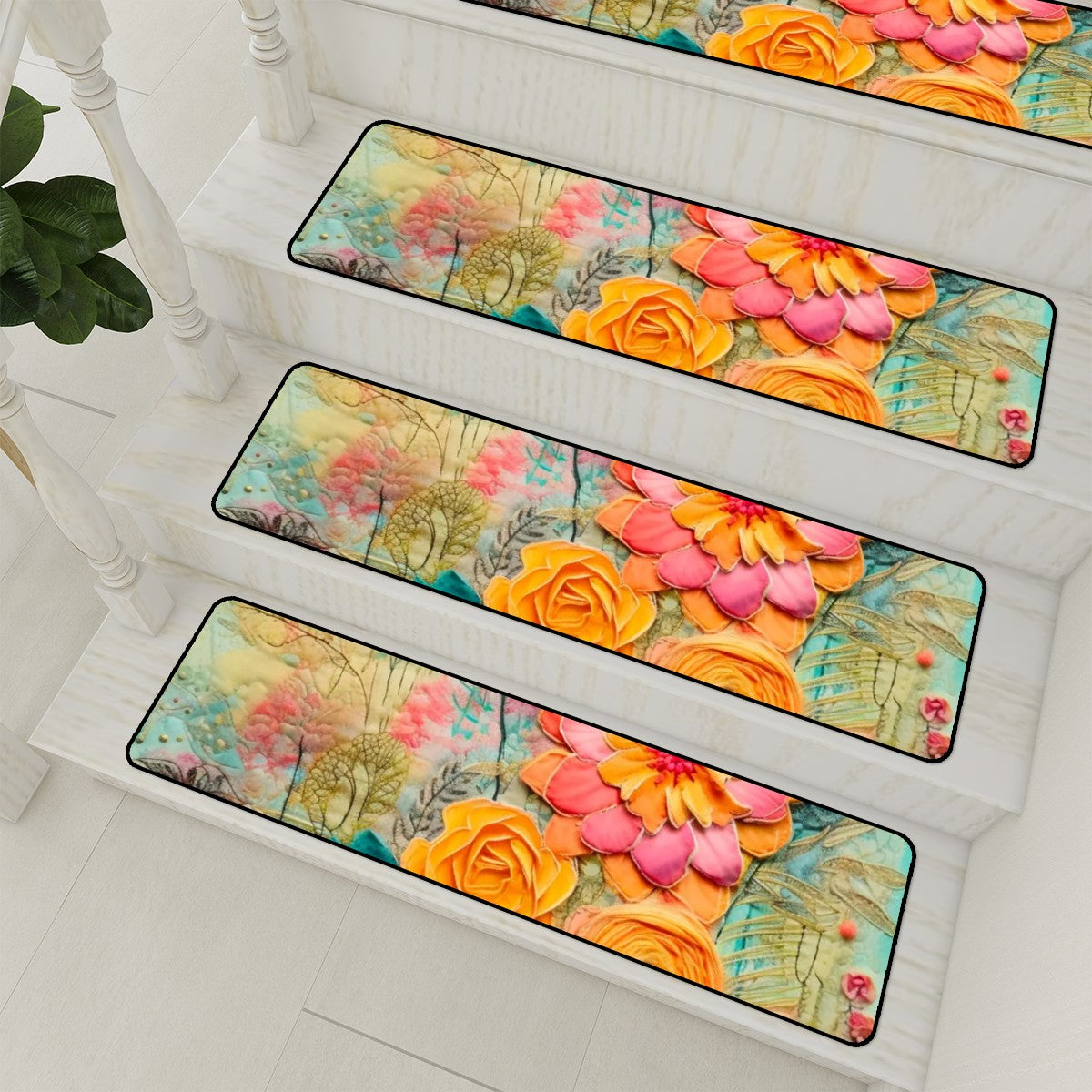 Modern Bohemian Flower Faux Pressed Flowers Non Slip Carpet for Stairs Treads - Mid Century Modern Gal