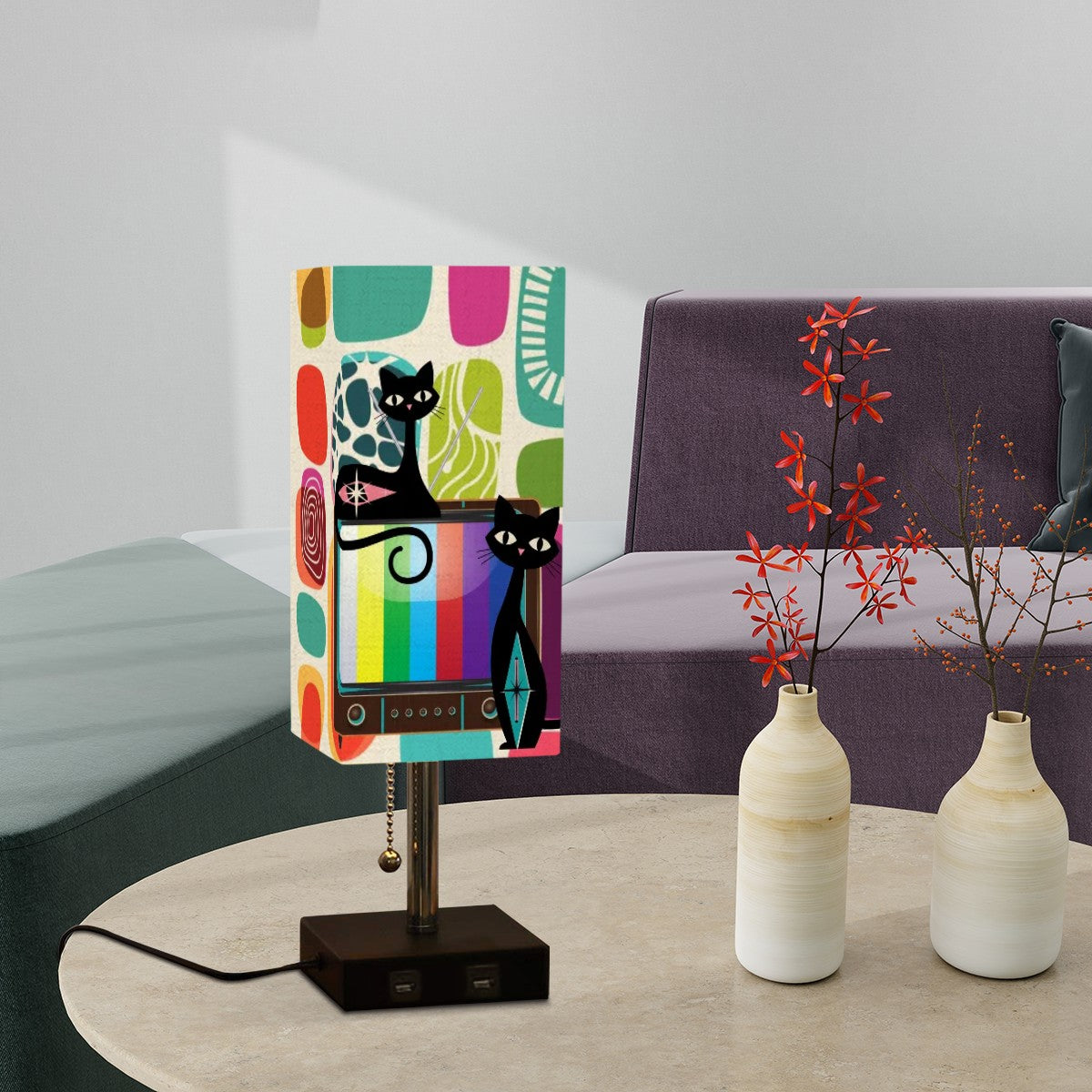 Atomic Cat Mid Century Modern Amoeba Designed Night Table, Office Lamp - Mid Century Modern Gal