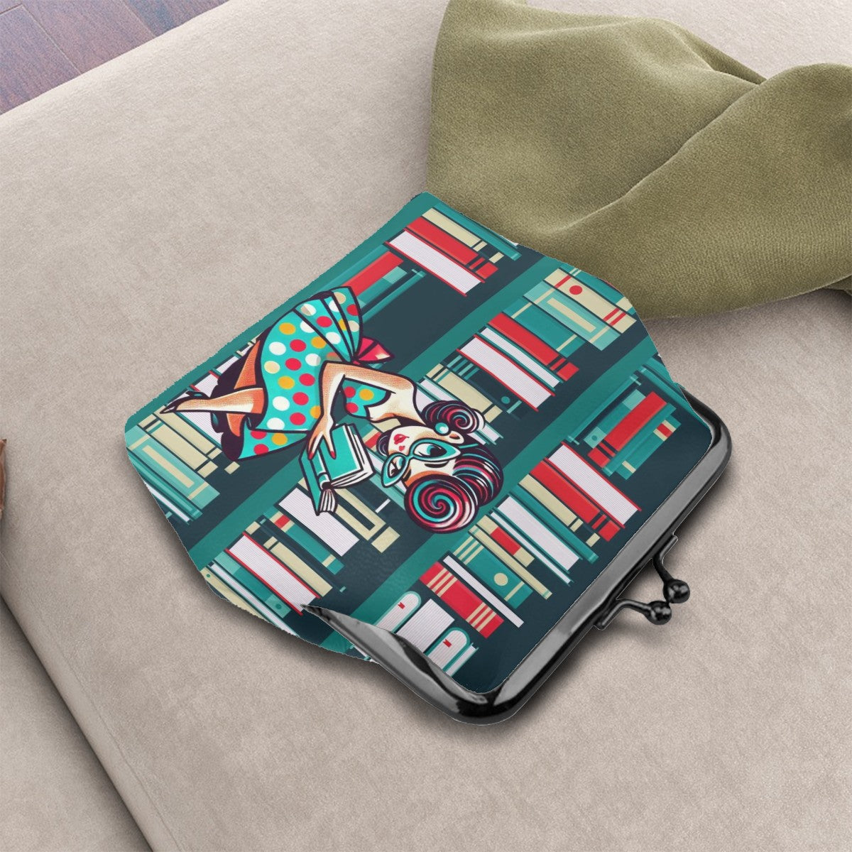 Retro Gal Book Lover, Kitschy Mod Coin Purse for Women - Mid Century Modern Gal