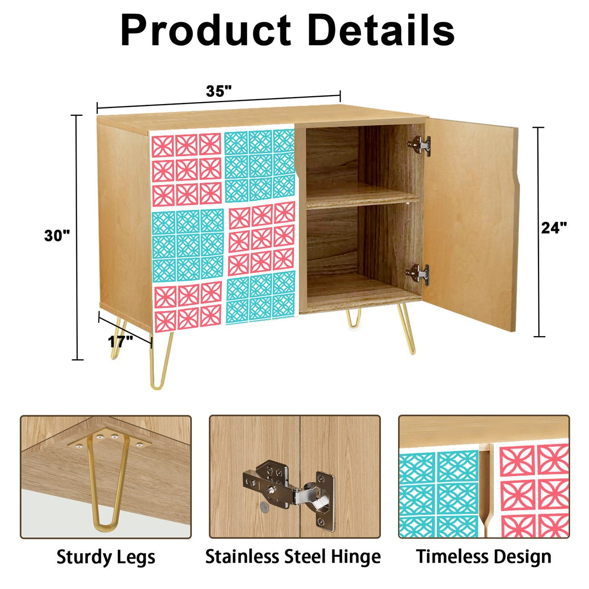 1950s Breeze Block Design, Coral, Aqua Mid Century Modern Wooden Storage Cabinet - Mid Century Modern Gal