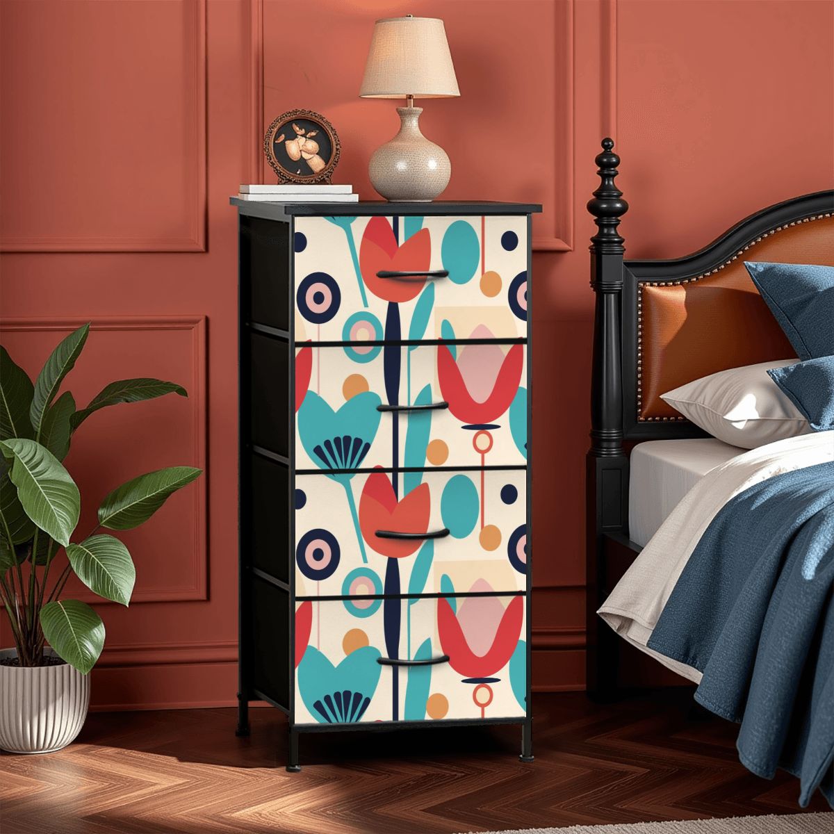 Mid Century Modern Retro Scandinavian Floral 4-Drawer Dresser - Mid Century Modern Gal