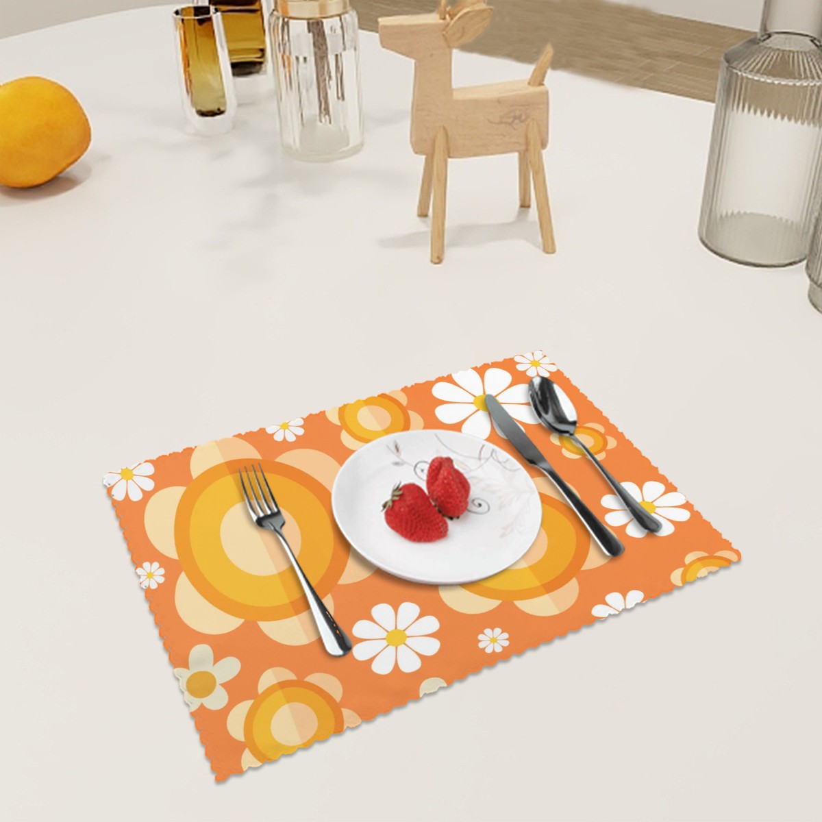 60s 70s Flower Power Orange Retro Mod Table Placemats Set of 4 - Mid Century Modern Gal