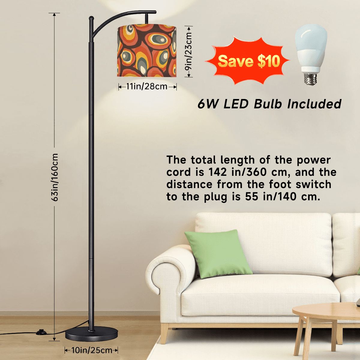 Mid Century Modern Maximalist Retro Brown Golden Yellow Retro Arc Floor Lamp - Mid Century Modern Gal