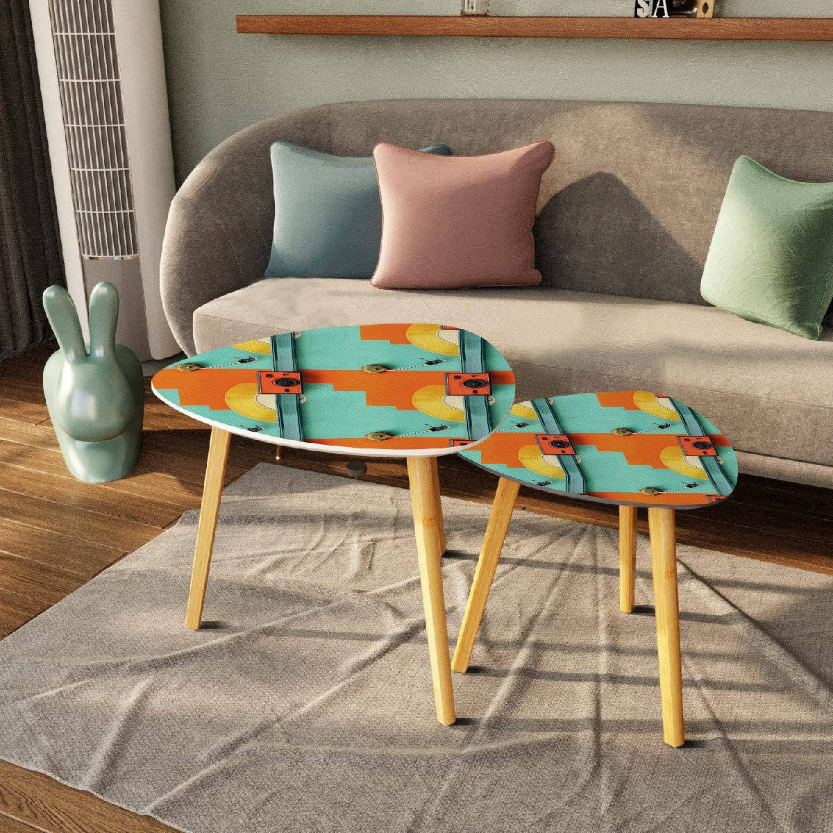 Mid Century Modern Orange, Teal, Retro Record Mod Nesting Tables - Mid Century Modern Gal