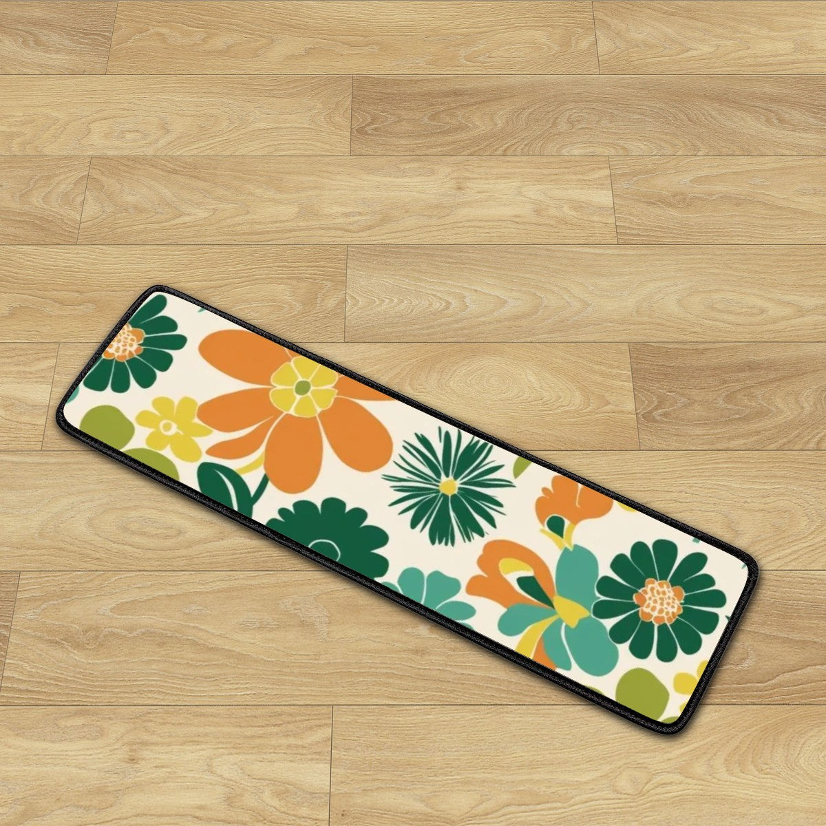 Retro Flower Power 70s Orange, Teal Aqua Floral Non Slip Carpet for Stairs Treads - Mid Century Modern Gal