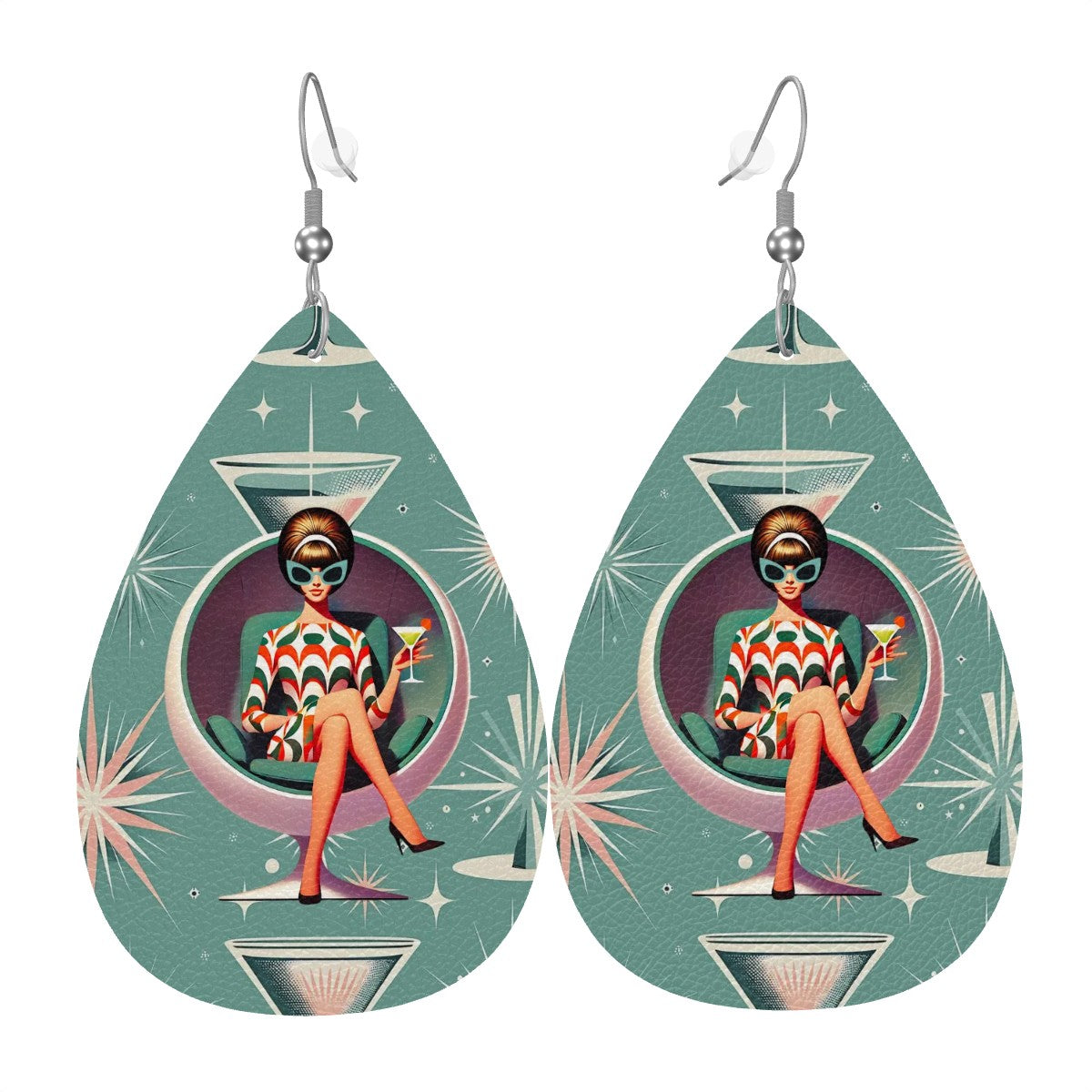 Mid Century Mod Gal Martini Lover, Retro Teardrop Earrings - Mid Century Modern Gal