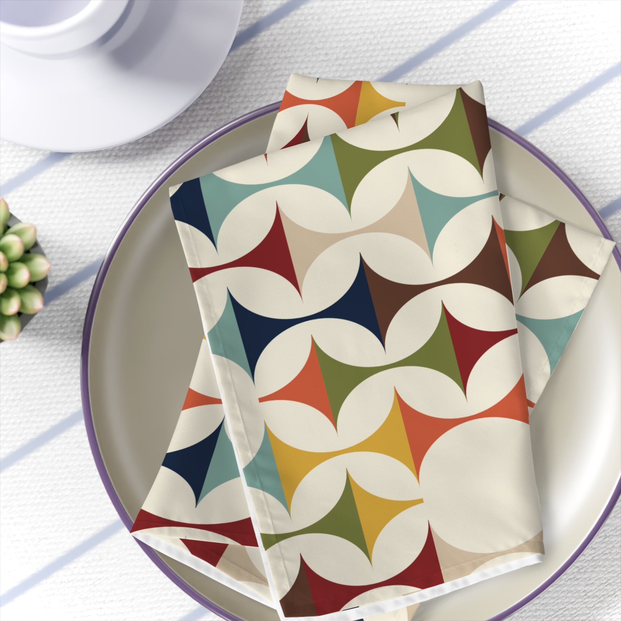 1950s Mid Century Modern Geometric Cloth Dinner Napkins - Set of 4