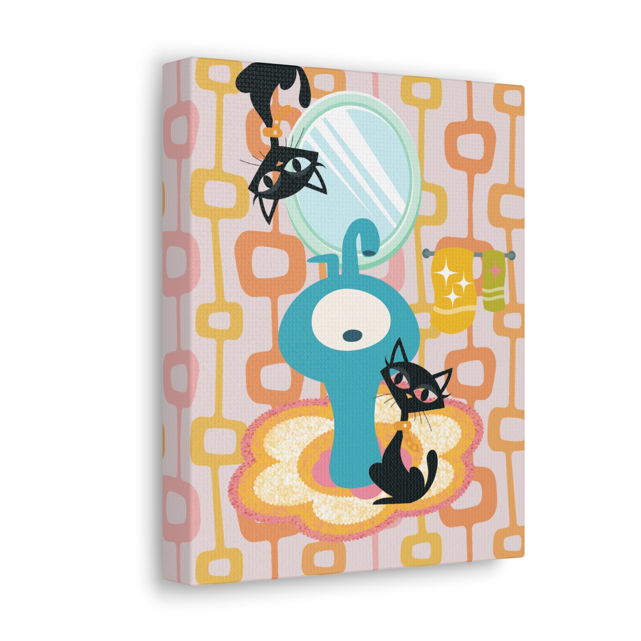 Atomic Cat Bathroom Art, Mid Century Modern Geometric, Crazy Fun Quirky Atomic Wall Art For Bathroom - Mid Century Modern Gal