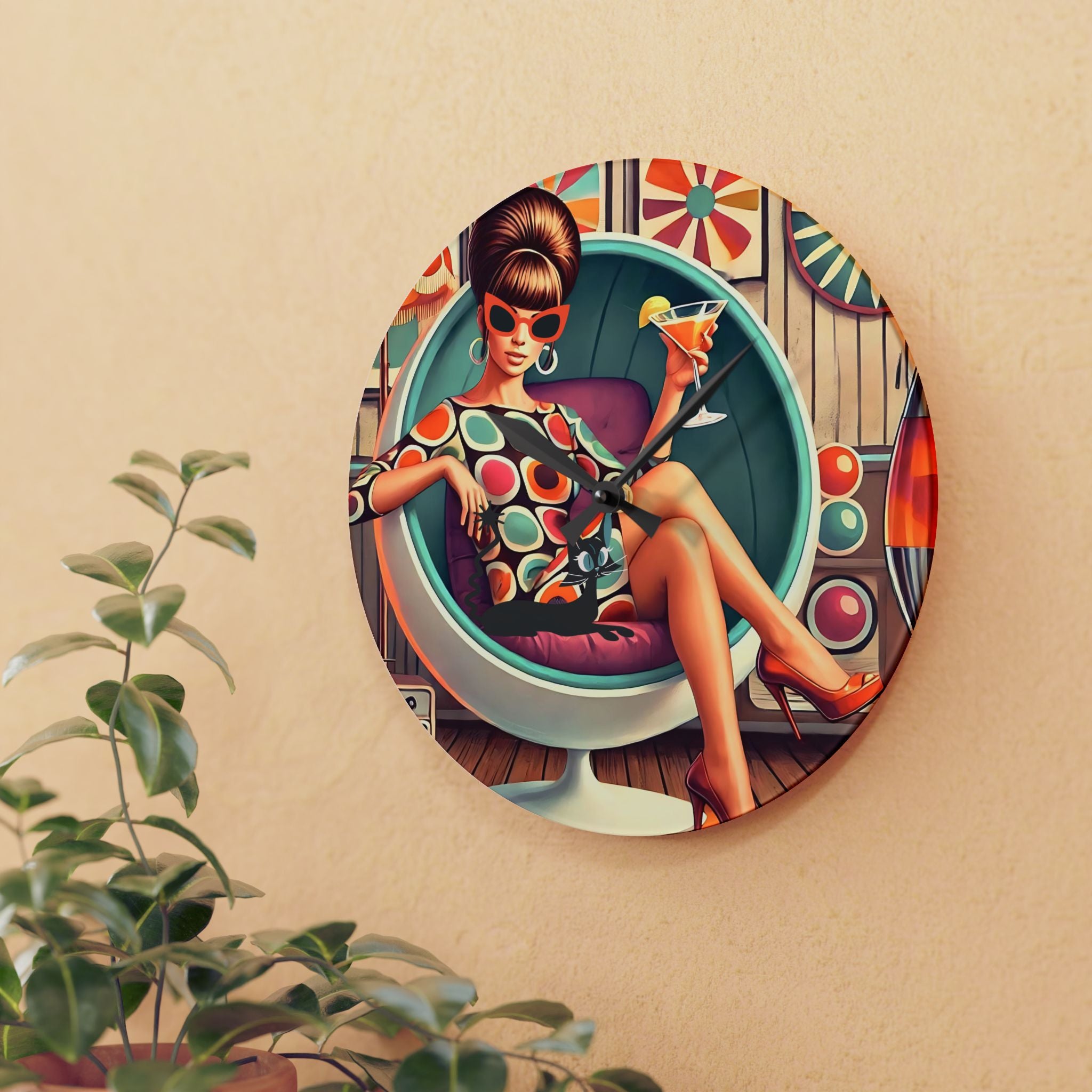 Mid Mod Gal Retro 60s Atomic Cat Mid Century Modern Wall Clock - Mid Century Modern Gal