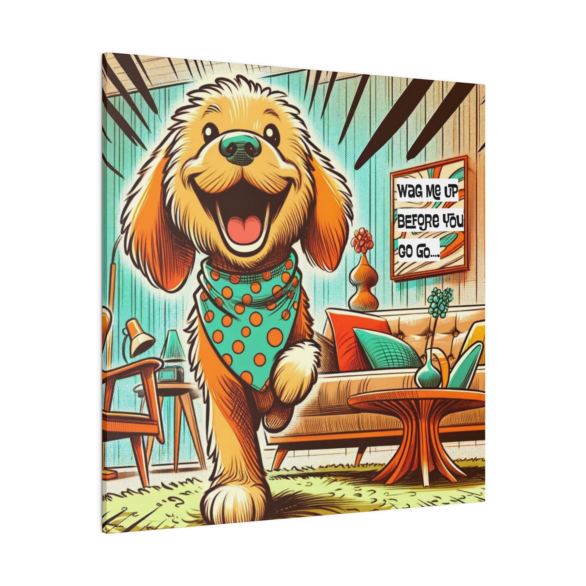 Golden Doodle Dog Lover, Funny Kitschy Mid Century Modern Wall Art - Mid Century Modern Gal