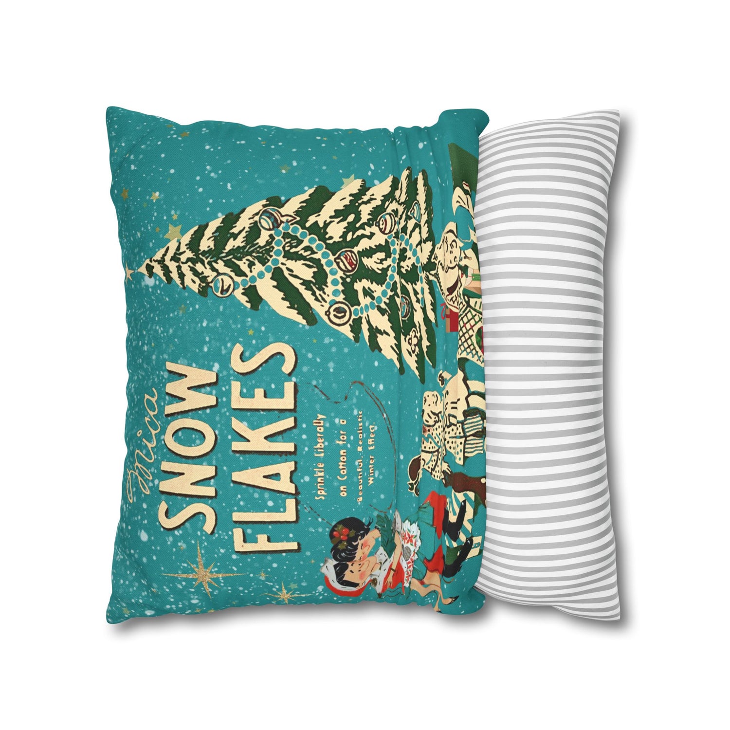 50s Mica Snow Christmas Pillow, Kitschy Mod Couple, Festive Fun Pillow Cover - Mid Century Modern Gal