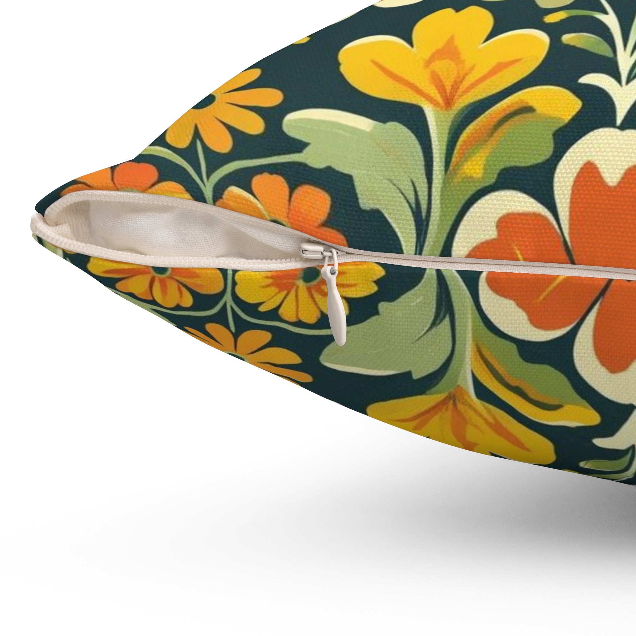 Retro Owl Flower Power Groovy 70s Floral Green, Orange Fall Pillow And Insert - Mid Century Modern Gal