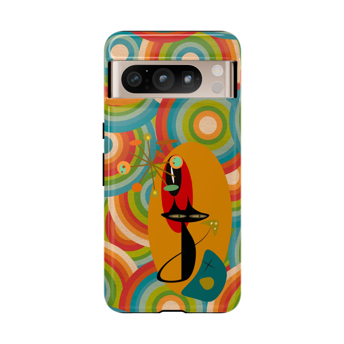 Atomic Cat, Retro 70's Pattern, MCM Smart Phone Tough Phone Case - Mid Century Modern Gal