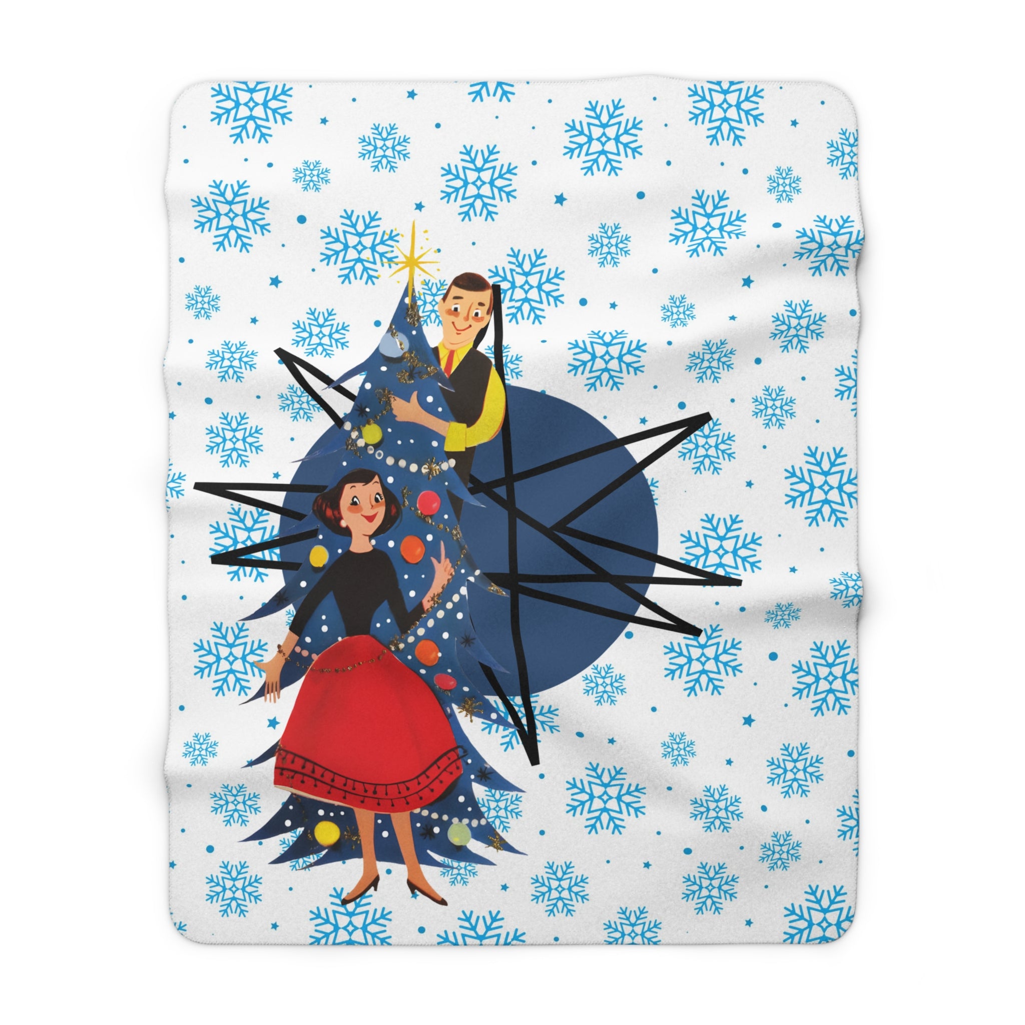50s Christmas Fransican Starburst, Kitschy Snuggly Snowfake Blanket Gift - Mid Century Modern Gal